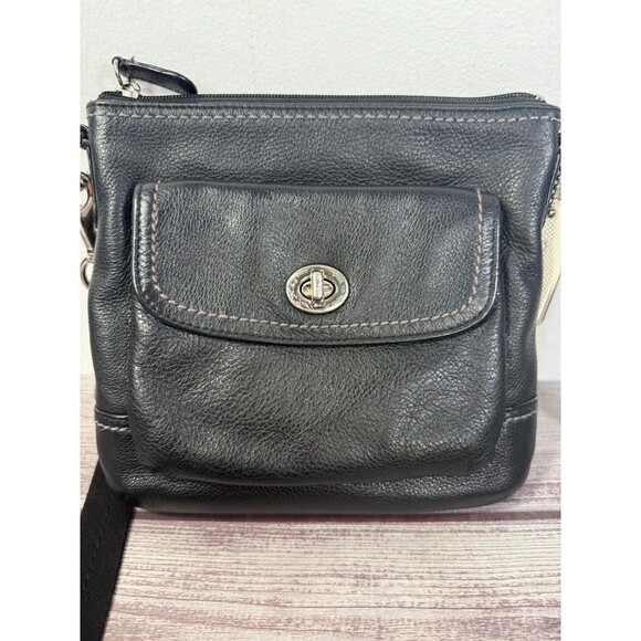 Coach Park Leather Swingpack F49170 Black Shoulder Crossbody Bag Messenger - Picture 11 of 16